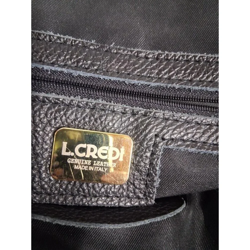 L.Credi Black Genuine Leather Backpack With Gold-Tone Hardware & Multiple Compar